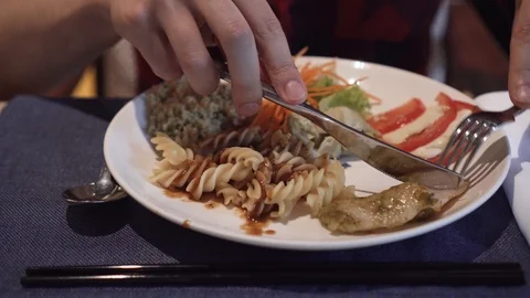 A Man Eating Pasta Stock-Footage 111288658