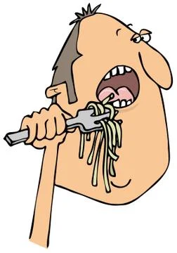 Man eating pasta Stock Illustration