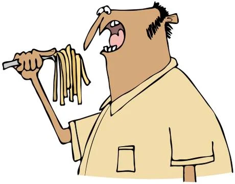 Man eating pasta Stock Illustration