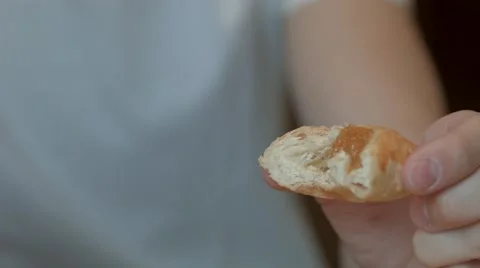 Man eating puff with jam In breakfast Stock Footage 62776307