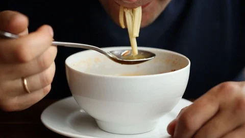 Man eating soup. Stock Footage 127525882