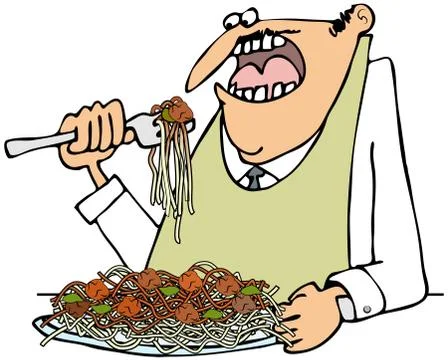 Man eating spaghetti Stock Illustration