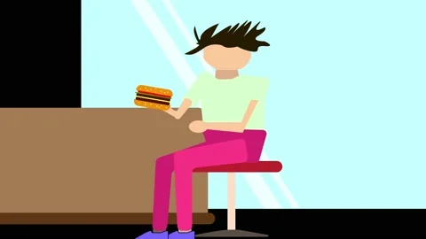 Man eats a burger in a cafe. animation Stock Footage 143823221