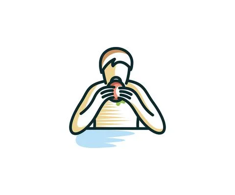 Man eats a burger Stock Illustration