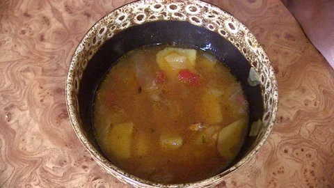 Man eats food. Borscht Stock Footage 106352124