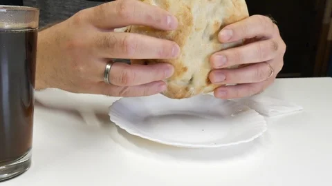The man eats kebabs with his hands Stock Footage 91134371