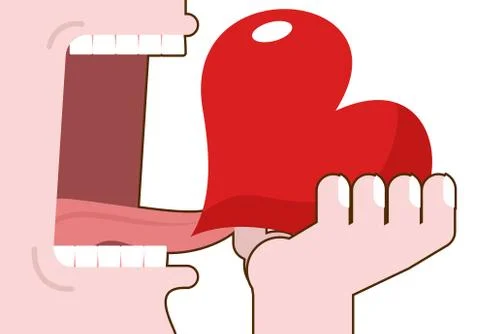 Man eats love. Destruction of romantic relationship. Open mouth with tongue a Stock Illustration