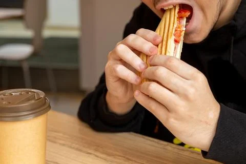 A man eats a quesadilla Stock Photos