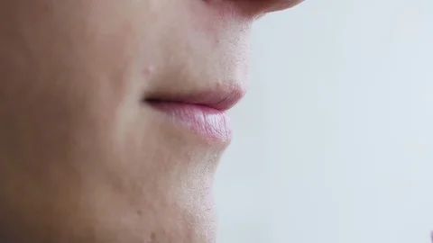 Man eats salad in a cafe, close up, vegetarian food, slow motion Stock Footage 114303082