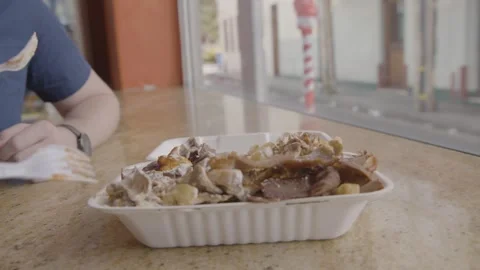 Man Eats Takeaway Meal at Window Counter in Sydney Restaurant, Australia Stock Footage 345808354