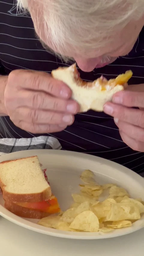 Man eats tomato sandwich Stock-Footage 219162034