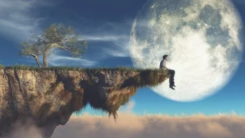 Man on the edge of a cliff Illustrazione stock