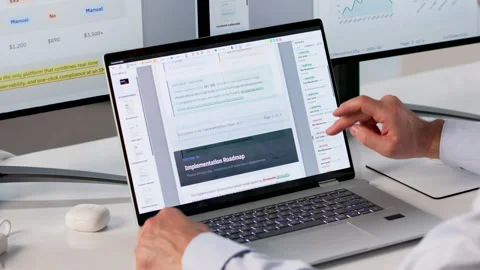 Man Editing Artificial Intelligence Implementation Plan 스톡 동영상 333849275