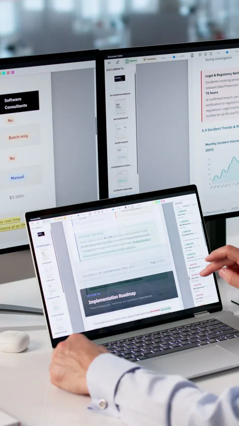 Man Editing Artificial Intelligence Implementation Plan 스톡 동영상 333849973