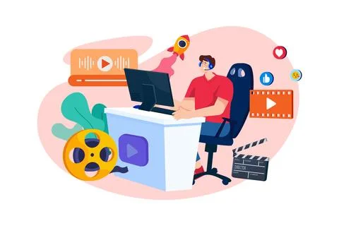 Man editing video Stock Illustration