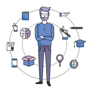 Man with education items 스톡 일러스트