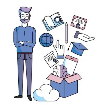 Man with education items Stockillustratie
