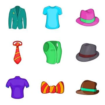 Man elegant clothes icon set, cartoon style Stockillustratie