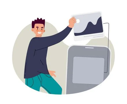 A man with elements for a mobile application. Ui ux designer arrangement inte Stockillustratie