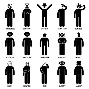 Man Emotion Feeling Expression Attitude Stick Figure Pictogram Icon Stock Illustration