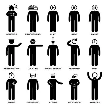 Man Emotion Feeling Expression Attitude Action Stick Figure Pictogram Icon Stock-Illustration
