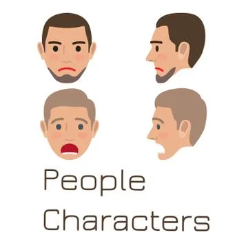 Man Emotive Faces Collection Flat Vector Stock Illustration
