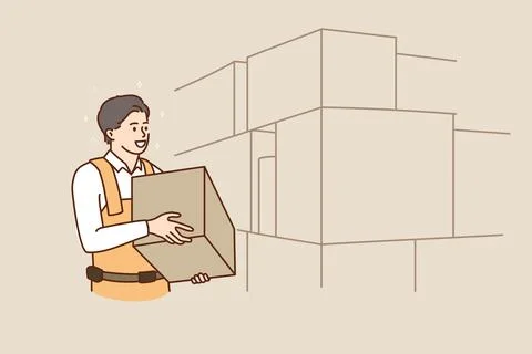 Man employee with package work on warehouse Stock Illustration