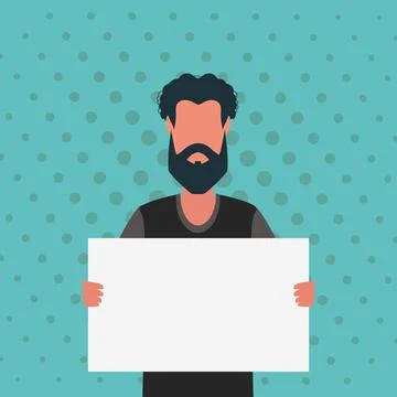A man with an empty banner and space for your text. Pop art cartoon style. Stock Illustration
