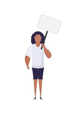 A man with an empty banner in his hands. Protest concept. Cartoon style. Stock Illustration