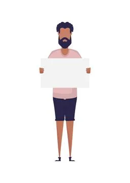 A man with an empty banner in his hands. Protest concept. Cartoon style. Stock Illustration