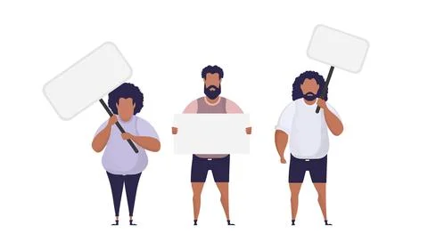 A man with an empty banner in his hands. Protest poster. Vector illustration. Stock Illustration