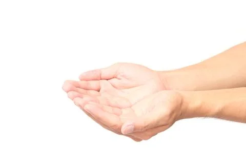 Man empty hands open on white background Stock Photos