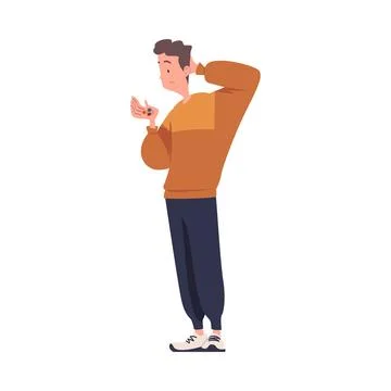 Man with Empty Pockets Counting Coins Vector Illustration Stock Illustration