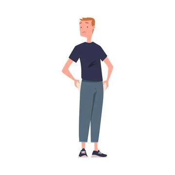 Man with Empty Pockets Sad in Standing Pose Vector Illustration Stock Illustration