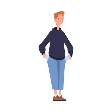 Man with Empty Pockets Sad in Standing Pose Vector Illustration Stock Illustration