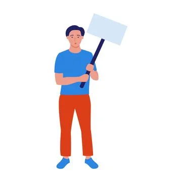 Man with an empty poster in his hands, expressing his opinion. Protest, rally Stock Illustration