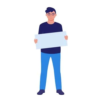 Man with an empty poster in his hands, expressing his opinion. Protest, rally Stock Illustration