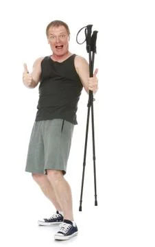 The man is engaged in Nordic walking Stock Photos