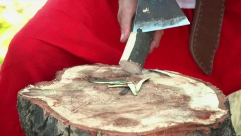 The man is engaged in Old Russian work. Male hands make fakes for children Stock Footage