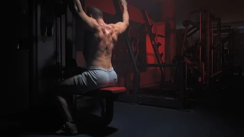 Man Is Engaged On A Simulator Of Upper Thrust Block in 4k (UHD) Stock Footage 122985917