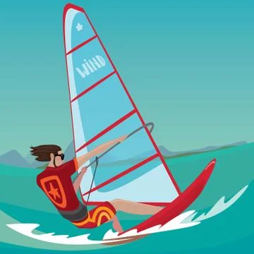 Man is engaged in windsurfing Illustrazione stock