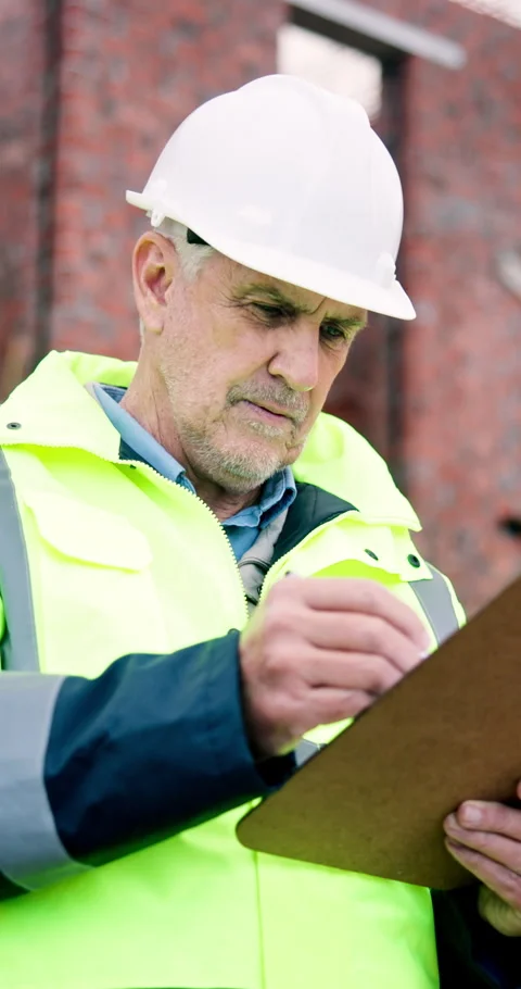 Man, engineer and clipboard at site for construction, survey and inspection Stock Footage 340873532