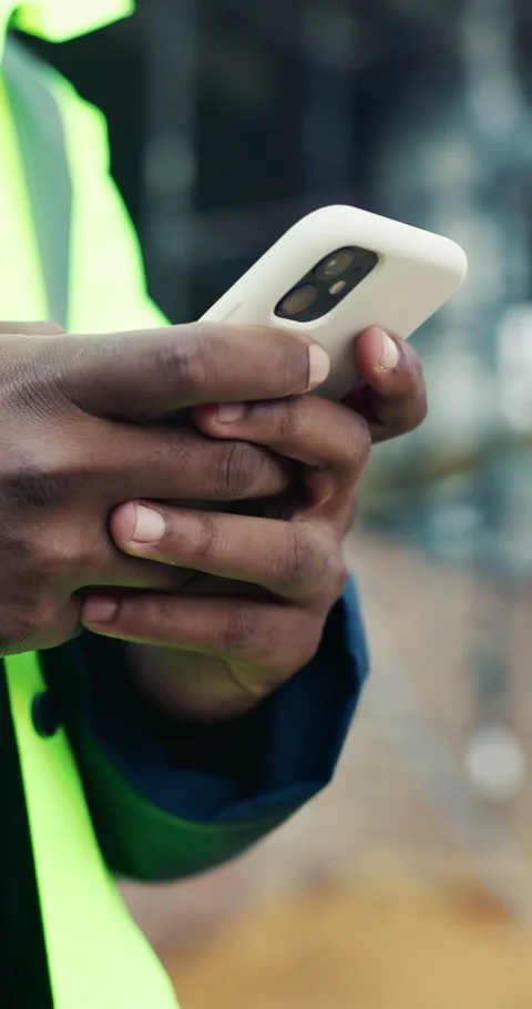Man, engineer and hands typing with phone for planning construction project, Stock Footage 337021074