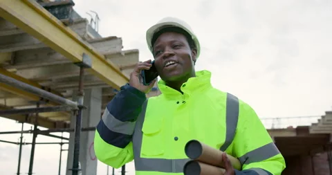 Man, engineer and phone call on construction site for planning, compliance Stock Footage 337627794