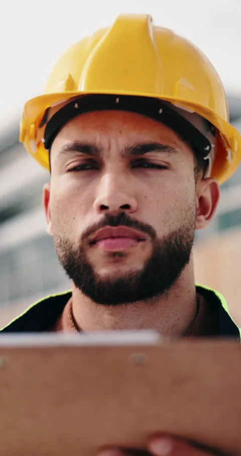 Man, engineer and reading in city with clipboard, inspection and quality control Stock Footage 336721802