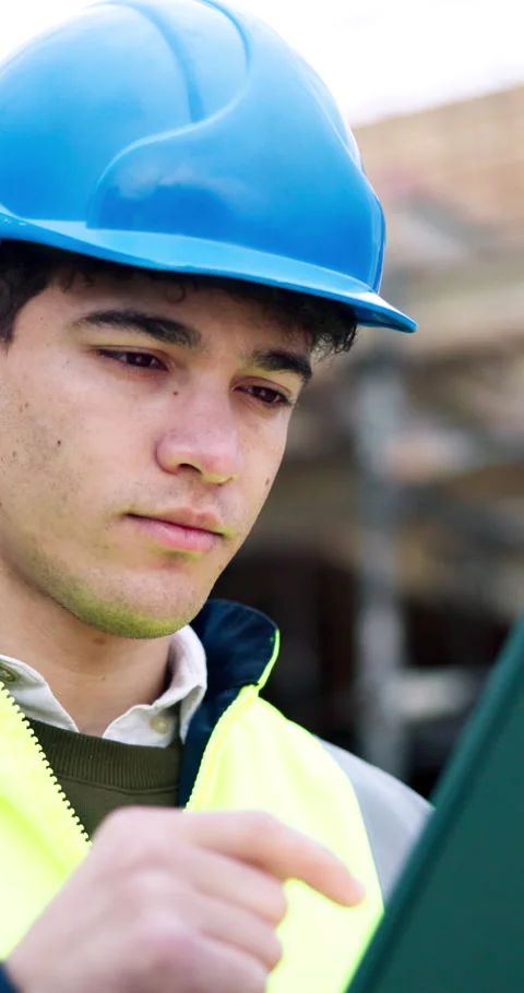 Man, engineer and tablet at site for construction, research or inspection report Stock Footage 340899729
