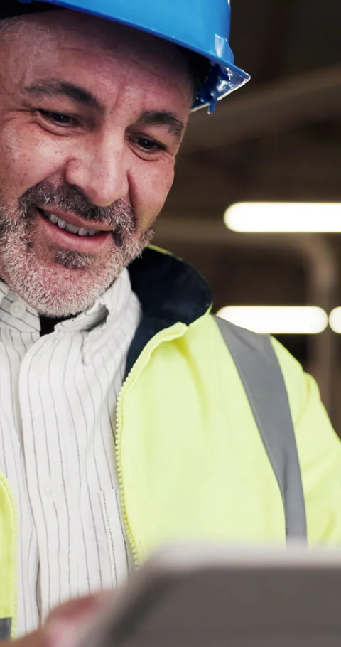 Man, engineer and tablet in workshop with typing, stock order or app for work Stock Footage 340604050
