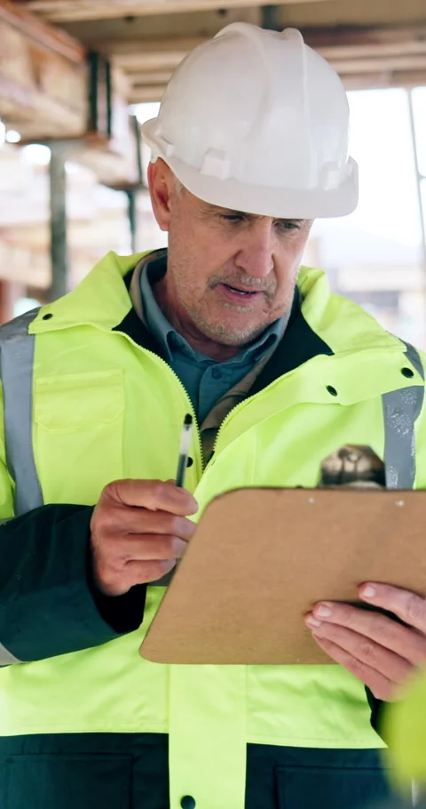 Man, engineer and talk with clipboard for construction, survey and inspection Stock Footage 340899297