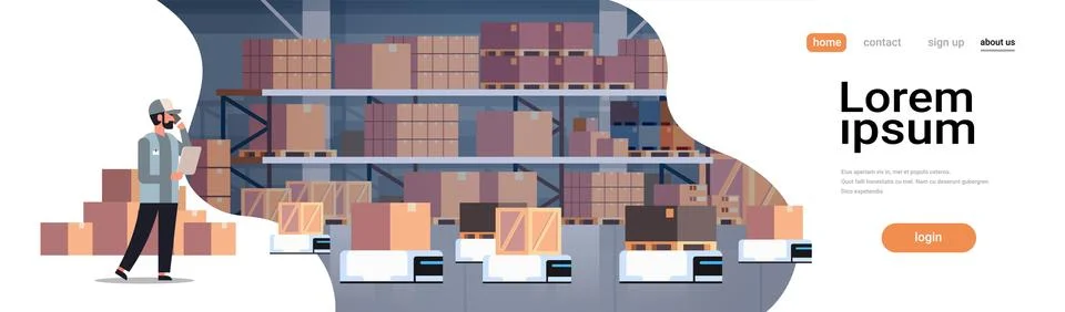 Man engineer controlling robot car delivery product factory automation Stock Illustration