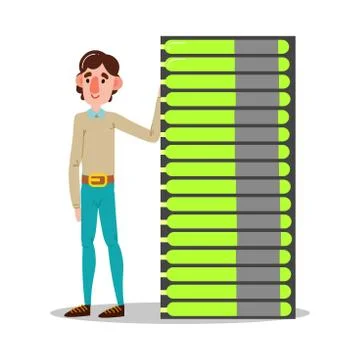 Man engineer standing near working equipment and smiling vector illustration Illustrazione stock